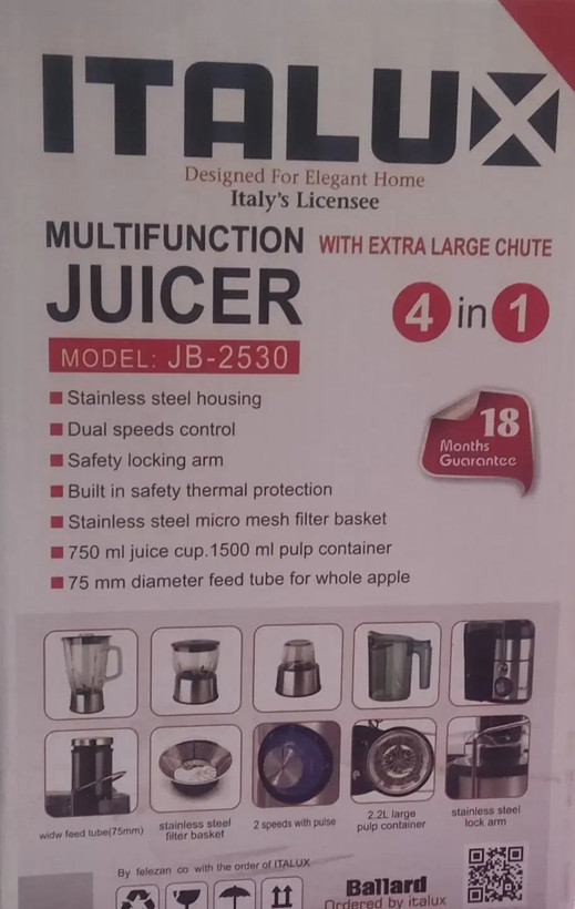 آبمیوهگیری چهار کاره ایتالوکس مدل JB-2530